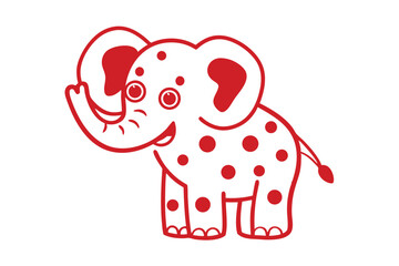Cartoon elephant with a happy expression stands outlined in red with polka dots