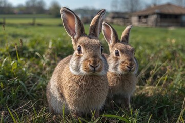 Fototapeta premium Young European Brown Hares (Lepus europaeus) Being Cared for at a Wildlife Rehabilitation Facility