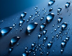 a close up of water droplets on a dark blue surface creating a captivating contrast