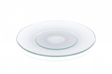 Microwave oven replacement glass tray. Durable tempered glass dish for microwave use. High-quality image with isolated white background.