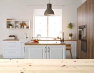 Defocused Background of modern kitchen interior with kitchen