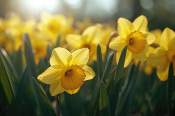 Obraz premium Detailed view of vibrant yellow daffodils in full bloom