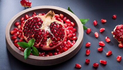 pomegranate and seeds top down view healthy fruit still life