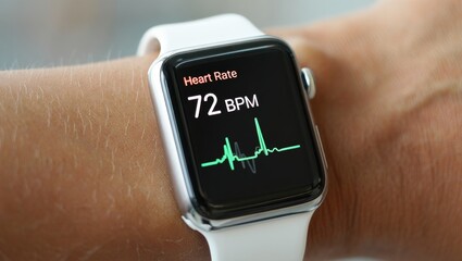 Smartwatch displaying heart rate with ecg waveform, showing health monitoring, fitness tracking, and advanced wearable technology for personal well being and active lifestyles