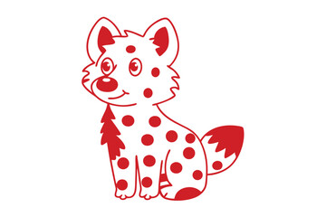 Cartoon hyena with red spots is happily sitting and looking off to the side