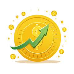 Obraz premium Financial Growth Concept: Golden Coin with Ascending Green Arrow Illustrating Investment Success