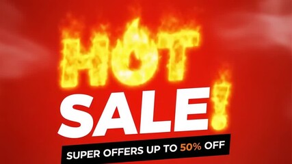 Hot sale promotion with super offers up to 50 off on a red background