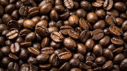 Obraz premium A close-up of a variety of roasted coffee beans, showcasing their rich brown hues and textures.