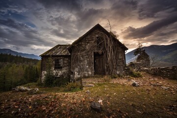 Obraz premium Abandoned mansion atop the hills, left unattended by forest authorities for more than five decades