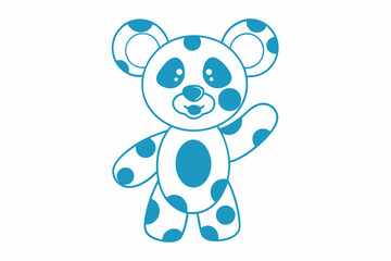 Cartoon panda bear waves with simple blue outline and polka dots for children