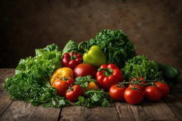Organic Fresh Vegetables Displayed on Wood Surface