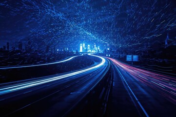 Nighttime highway speed blur on a road track