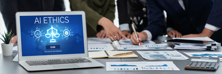 AI ethics responsibility standard law and rules on computer screen provide report of AI ethic...