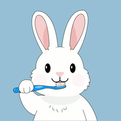 Bunny with a toothbrush, illustration, dentistry	