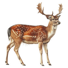 Fototapeta premium Captivating fallow deer buck with majestic antlers standing gracefully isolated on transparent background, showcasing its beauty and elegance in a side view