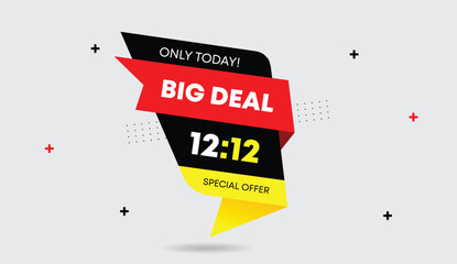 big deal twelve to twelve special offer today editable web banner vector art illustration design black red yellow abstract shapes business light gray background creative promotion sale