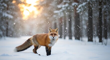 Fototapeta premium Winter Fox in Snowy Forest.