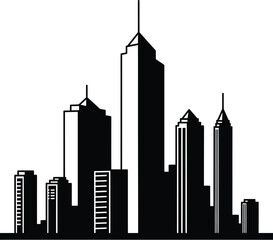 Obraz premium Black silhouette of a modern city skyline with buildings and towers isolated on white