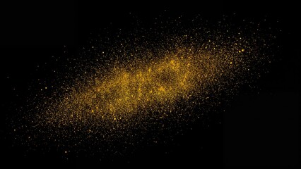 Fototapeta premium Tiny yellow dust fragments drifting through a black void, appearing like mist.