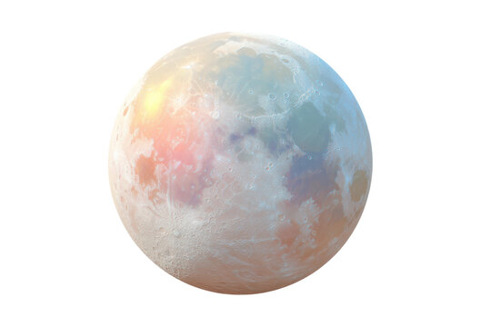 Colorful moon surface with craters and atmospheric glow, cut out