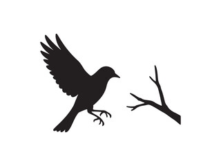 Fototapeta premium Bird Landing on Branch Silhouette vector
