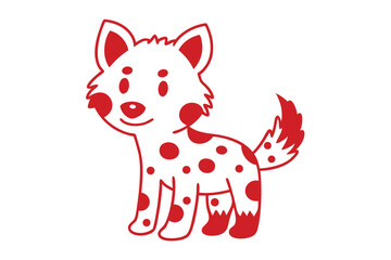 Cartoon spotted hyena gazes charmingly with its red outline against a simple white background