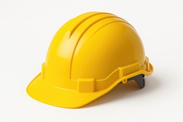 Fototapeta premium Safety helmet in vibrant yellow resting on a white surface