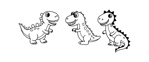 Cute cartoon dinosaurs of various styles in a playful setting ideal for childrens activities © NelaRov