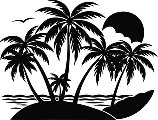 Tropical Beach Palms Silhouette | Beach Palm Vector Illustration