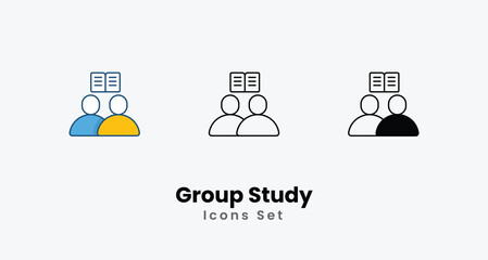 Group Study Icons thin line and glyph vector icon stock illustration