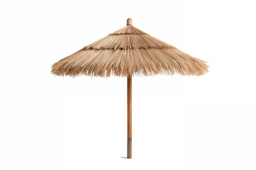 Single parasol crafted from coconut leaves isolated on a white backdrop for beach-themed design