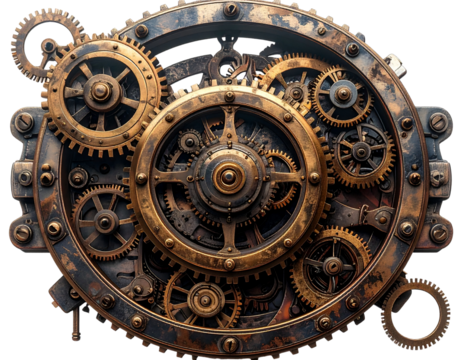 Steampunk gear assembly, PNG