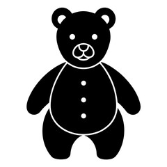 Black silhouette of a classic teddy bear toy with white button details and outline vector