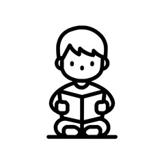 Illustration of a boy reading book child education learning kid student studying knowledge literature novel story