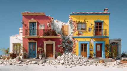 Fototapeta premium colorful house with half of it collapsed
