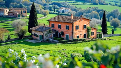 Typical cozy and beautiful rural landscape of Tuscany, Italy 