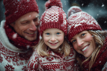 Happy Family Winter Portrait in Matching Knitwear