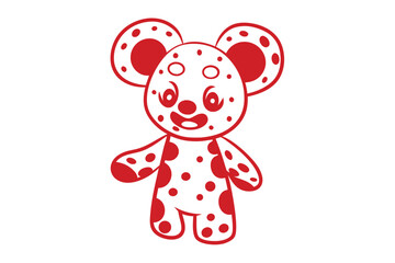 Charming cartoon bear with joyful expression stands covered with red dots gracefully displayed