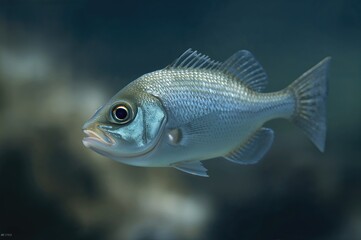 Close-up of a tiny silver fish in its early stage