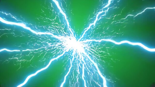 Flash of energy a burst of electric sparks on a green screen