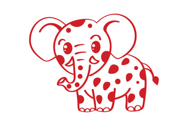 Charming outline of a red spotted baby elephant stands against a clean white backdrop