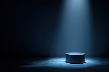 Dark room, spotlight on cylinder pedestal
