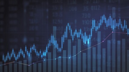 Blue Candlestick Stock Market Graph with Upward Trend and Data Overlay Keywords: stock, market, chart, graph, candlestick, trading, finance, business, economy