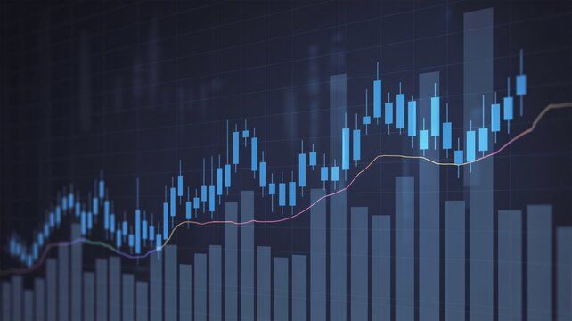 Blue Stock Market Candlestick Chart with Moving Averages stock chart financial chart