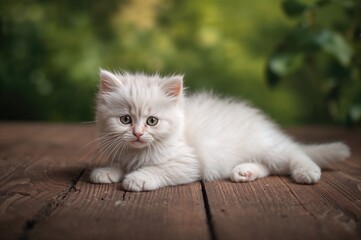 Cat resting on a wooden surface