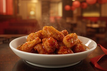 Sweet Garlic Chicken Served in a Bowl, Culinary Delight with Meat and Spices