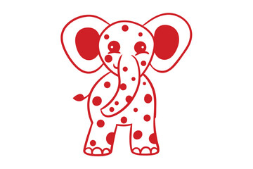 Charming spotted elephant illustration features a whimsical cartoon character standing playfully on a white background