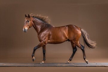 Obraz premium Brown horse walking on the runway