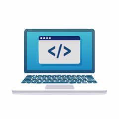 Laptop Illustration Depicting Code Execution and Software Development in Digital Format