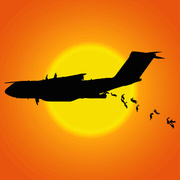 Lanzamiento de paracaidistas desde avi&oacute;n militar
